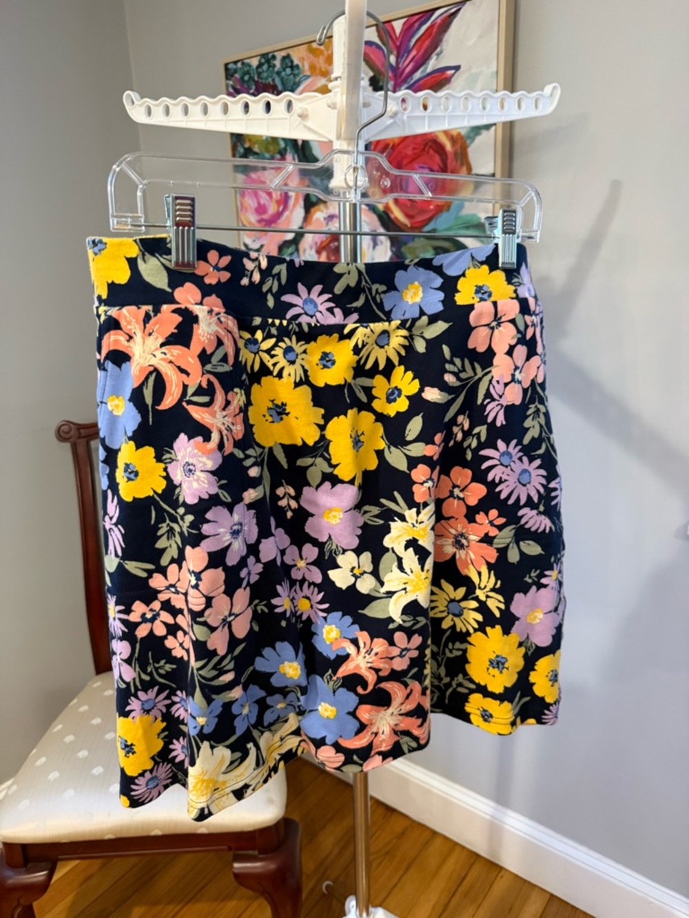 Sonoma Black Mini Skirt with Yellow, Pink & Lavender Floral Print